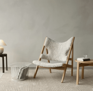 Sheepskin-upholstered-wooden-reading-chair