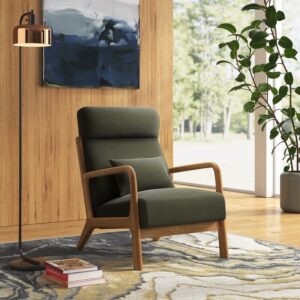 classic-comfortable-reading-chair-with-wooden-armrests-and-dark-green-upholstery-headrest-and-lumbar
