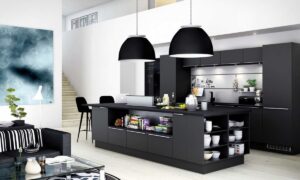 modorn-black-kitchen-with-chunky-pendant-lights